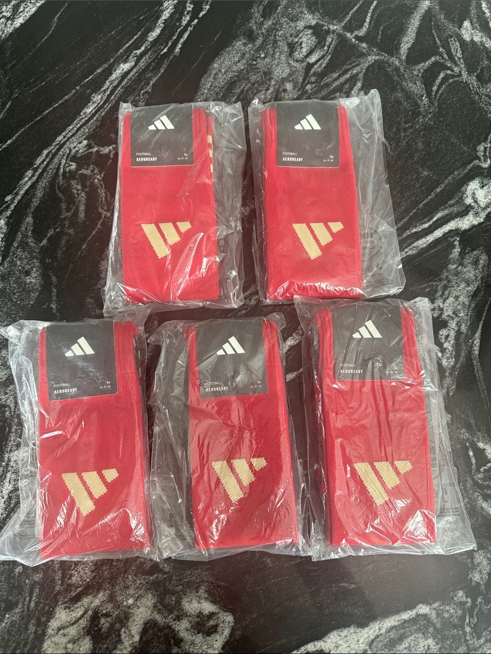 adidas Red Athletic soccer football Socks with Gold Logo - Pack of 5